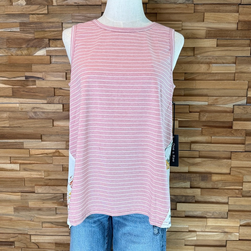 Doe & Rae | Mixed Print Pink/White Stripe & Floral Top | 3 Sizes